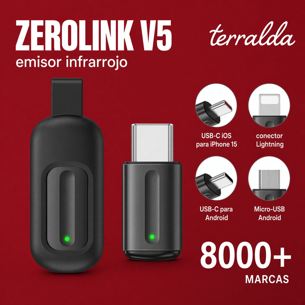 Zerolink v5 Terralda. Emisor infrarrojo para el móvil. Mando universal USB-C.