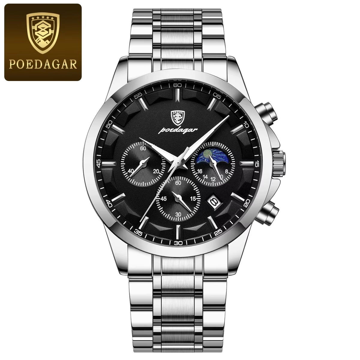 Reloj Poedagar 928 - Silver black