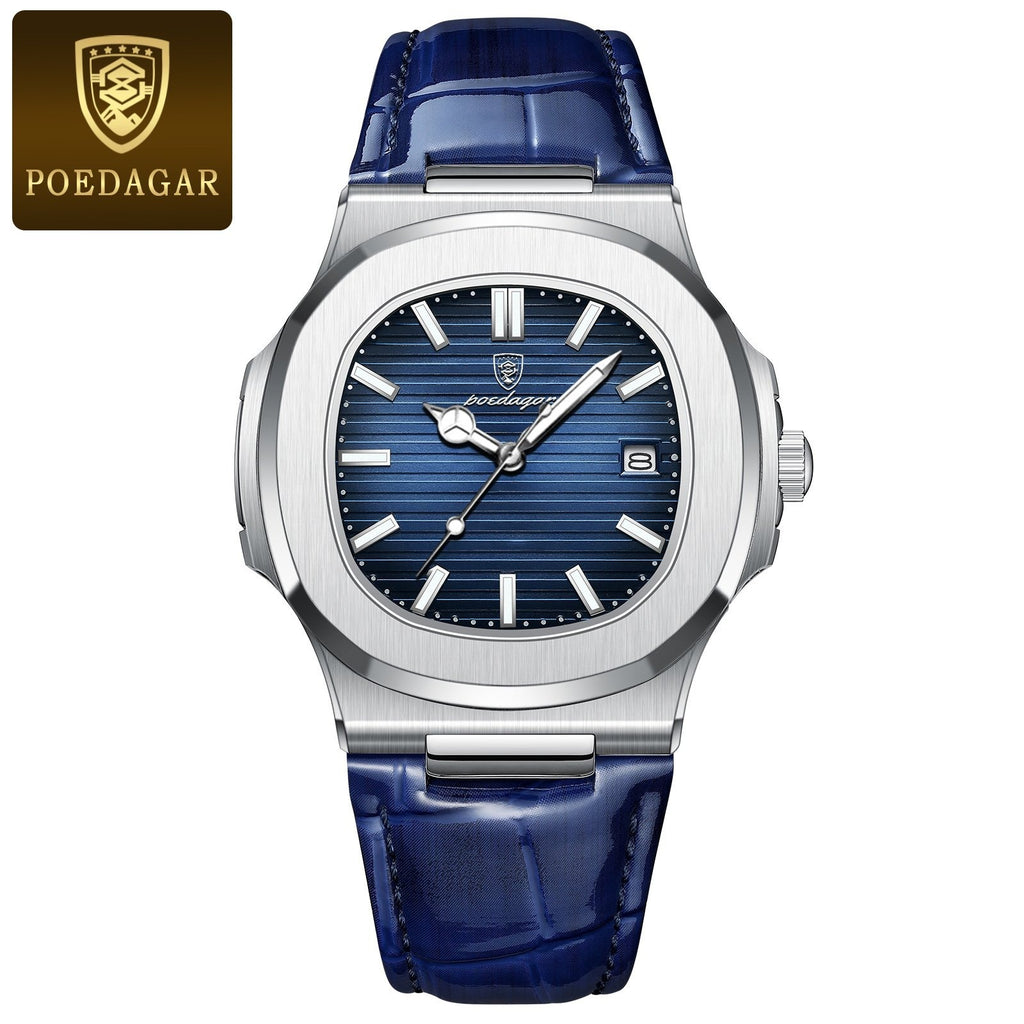 Reloj Poedagar 613 piel - Plata/azul