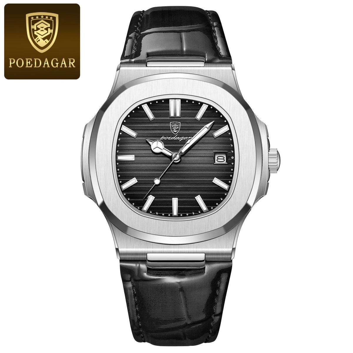 Reloj Poedagar 613 piel - Plata/negra