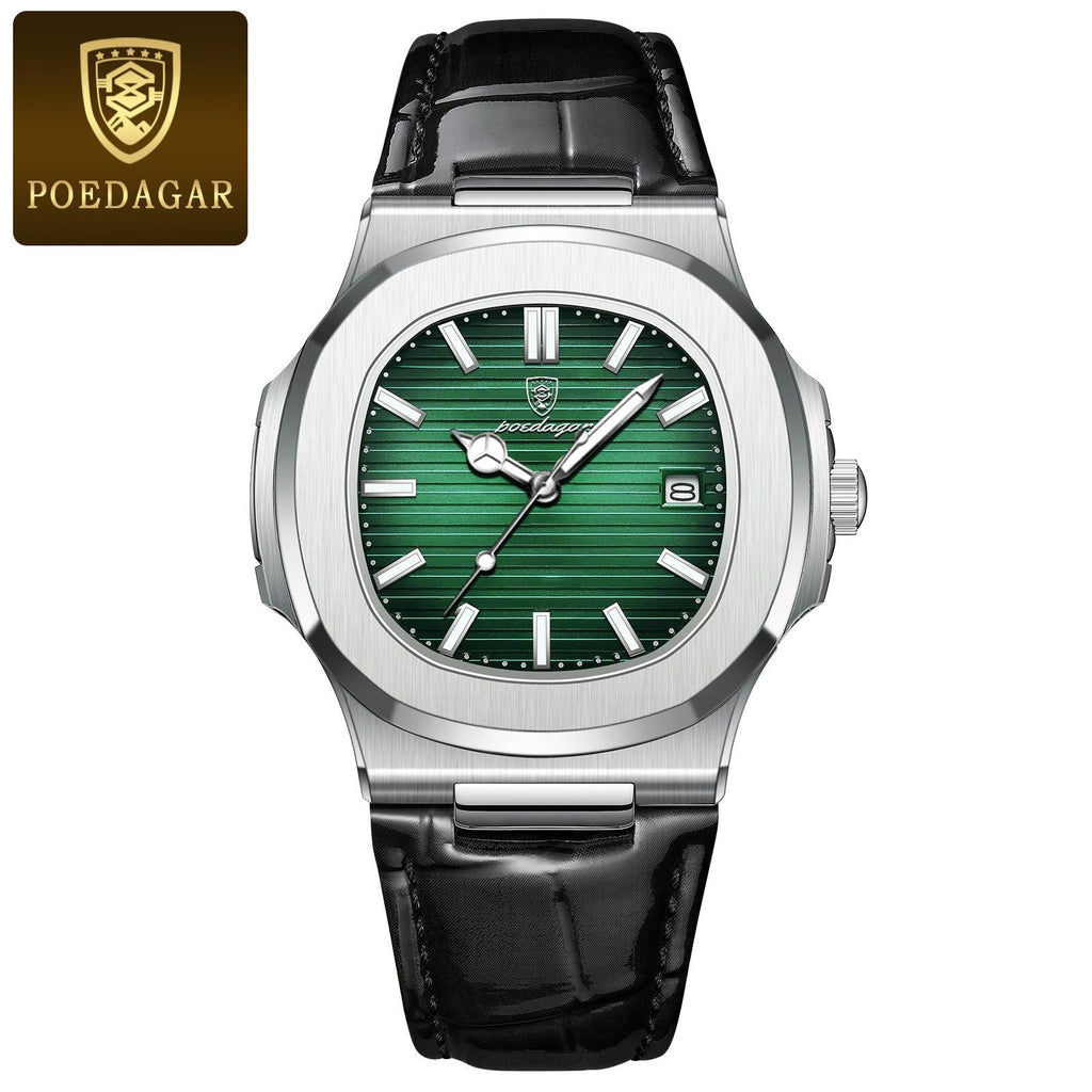 Reloj Poedagar 613 piel - Plata/verde