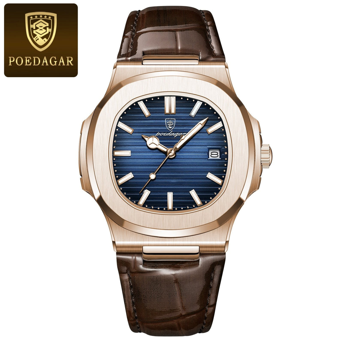 Reloj Poedagar 613 piel - Oro rosa/azul