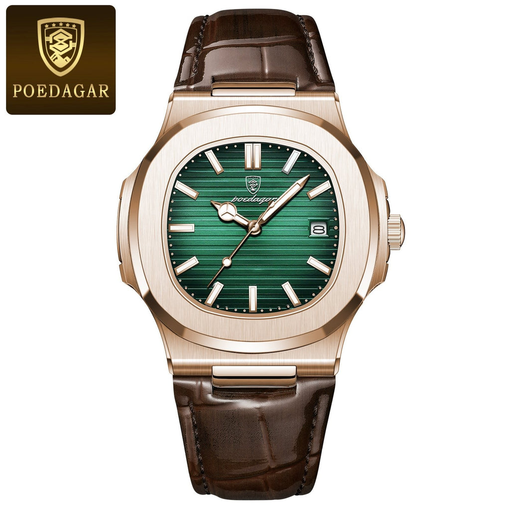 Reloj Poedagar 613 piel - Oro rosa/verde