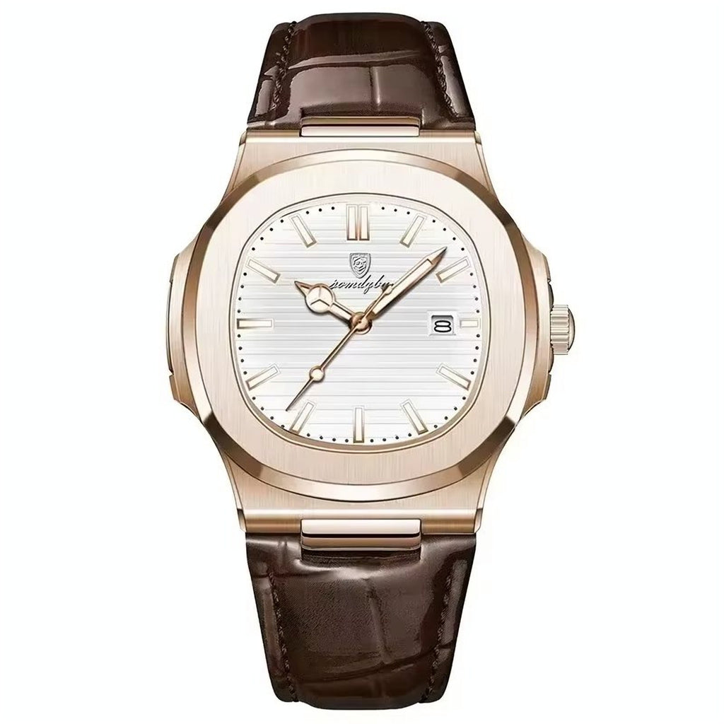 Reloj Poedagar 613 piel - Oro rosa/blanca