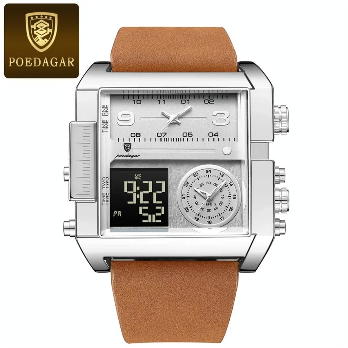 Reloj Poedagar 997 - Caja plateada/Correa marrón
