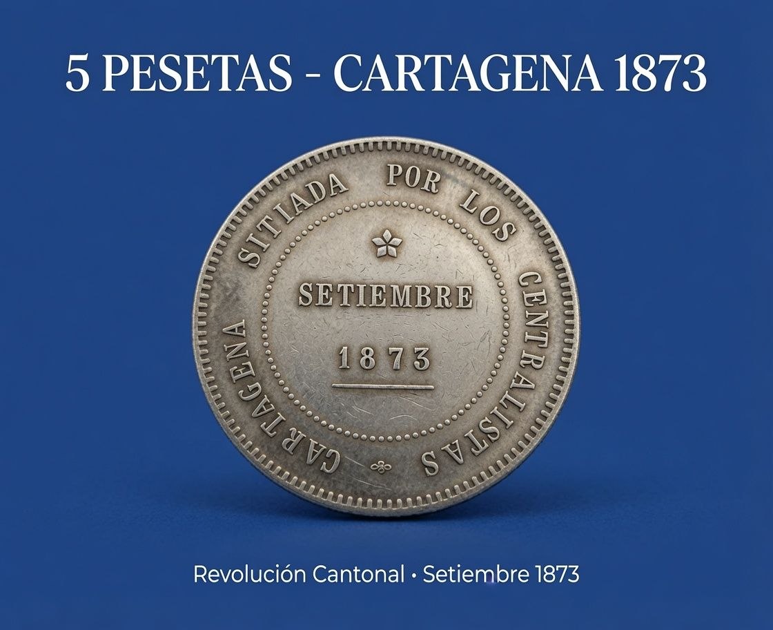 Moneda 5 Pesetas Cartagena 1873 – Revolución Cantonal | Sitiada por los Centralistas
